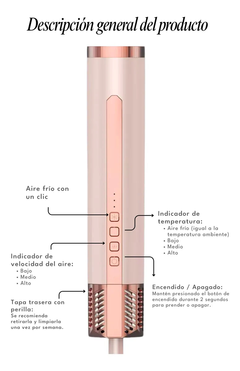 Multi Styler 6 En 1 Secador Y Estilizador De Cabello Rosa Claro