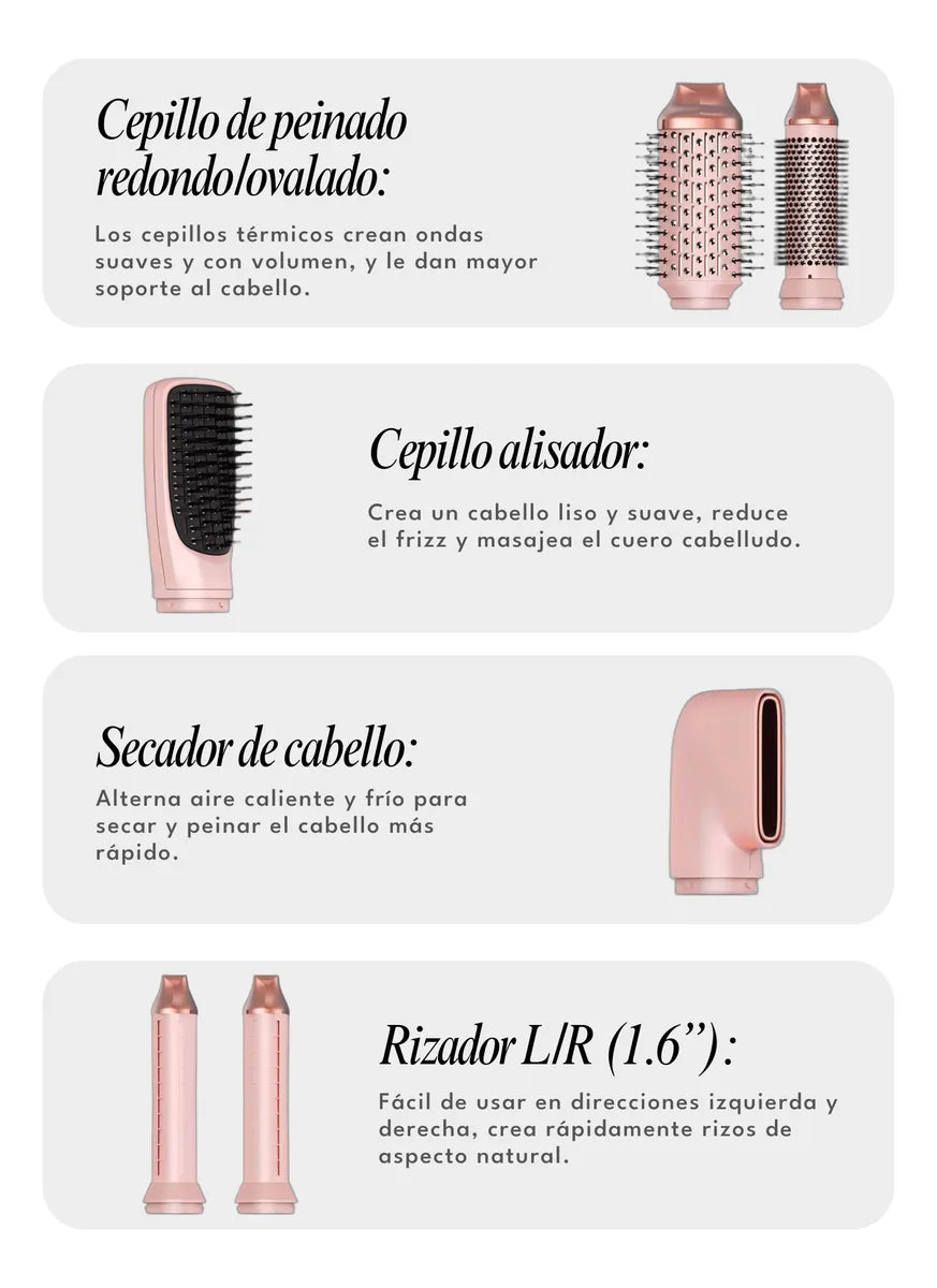 Multi Styler 6 En 1 Secador Y Estilizador De Cabello Rosa Claro