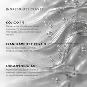 Ingredientes clave de Esencia Iluminadora de ÁNIMUS Lab: kójico 1%, tranexámico y regaliz, oligopéptido-68.