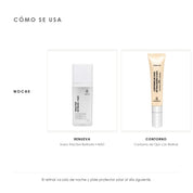 Cómo se usa el Kit Antiedad Básico de ÁNIMUS Lab. noche: Suero Triactive Retinoid + NAD, Contorno de Ojos con Retinal.