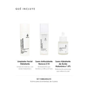 Qué incluye el Kit Embarazo de ÁNIMUS Lab: Limpiador Facial Hidratante, Suero Antioxidante Renova C10 y Suero Hidratante de Ácido Hialurónico 1.5%.