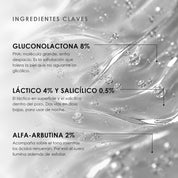 Ingredientes clave de Suero Exfoliante Nova-PHA de ÁNIMUS Lab: gluconolactona 8%, láctico 4% y salicílico 0,5%, alfa-arbutina 2%.